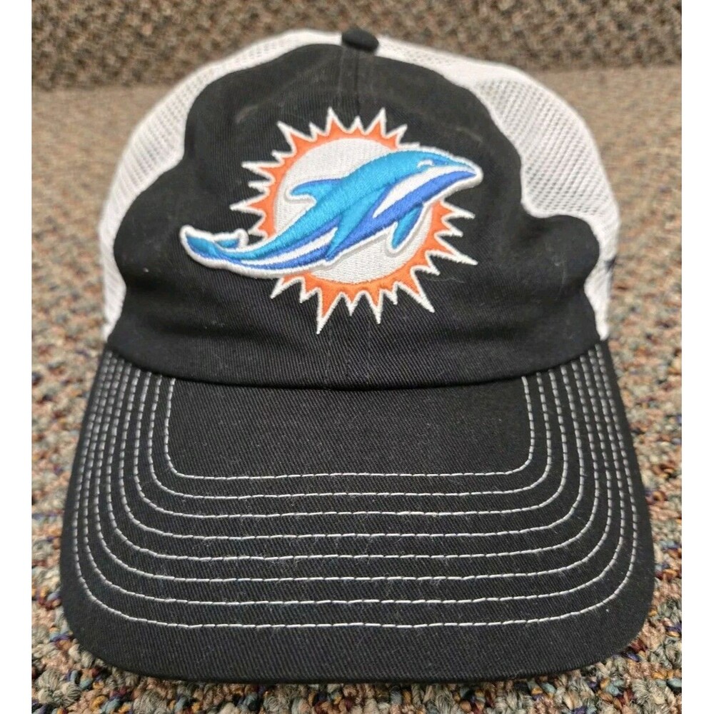 Miami Dolphins Snapback Hat – Black / White Mesh – Fanatics – Adjustable